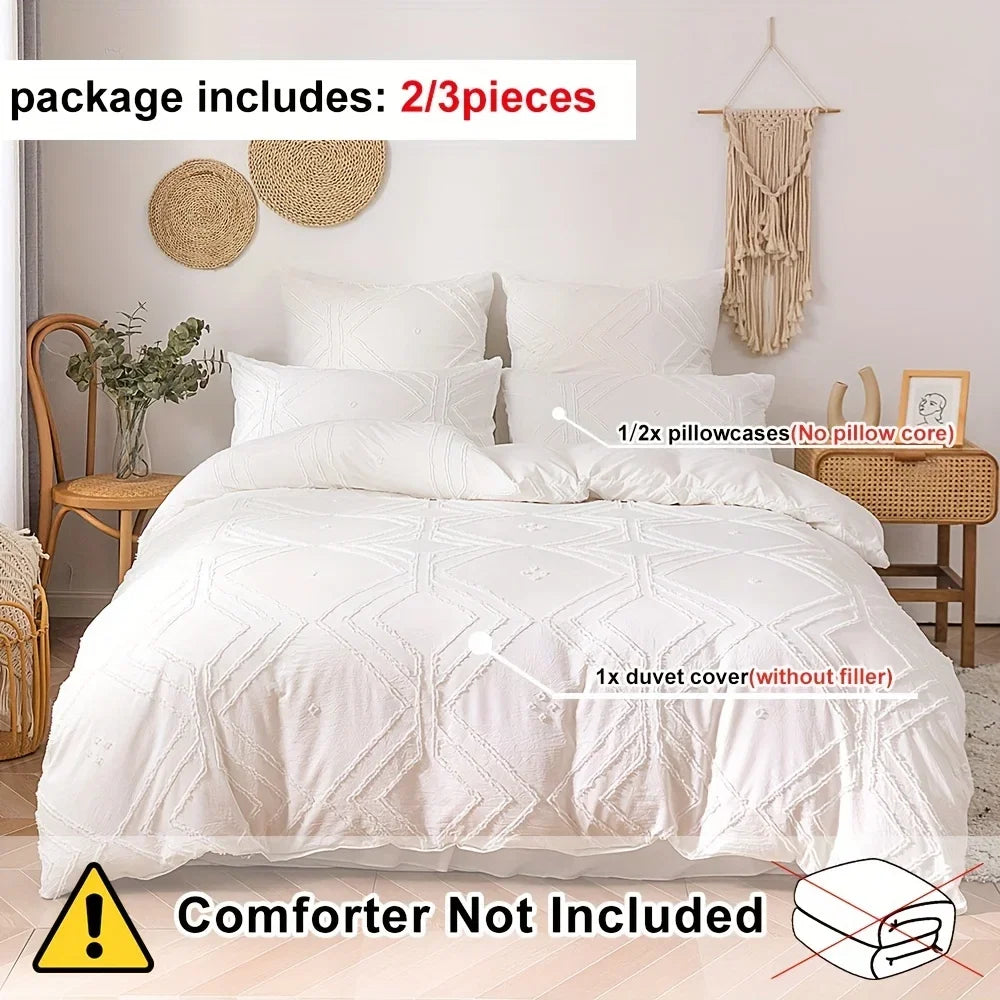 Bohemian Grid Tufted Duvet Cover Set All Season Comfortable Soft Comforter Cover Solid Geometric Texture Bedding Set