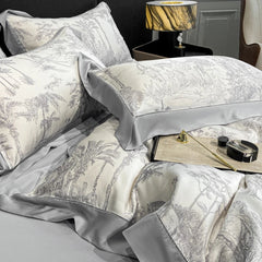Luxury Gray Lyocell Duvet Cover Set Vintage Jungle Animal Print Bedding Set