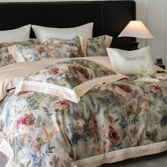 Premium 1000TC Egyptian Cotton Flowers Prints Oil Painting Style Bedding Set