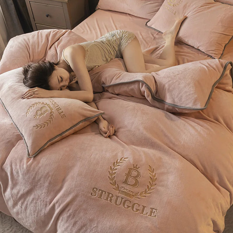 Winter Thick Warm Plush Duvet Cover Set Luxury Bedding Set