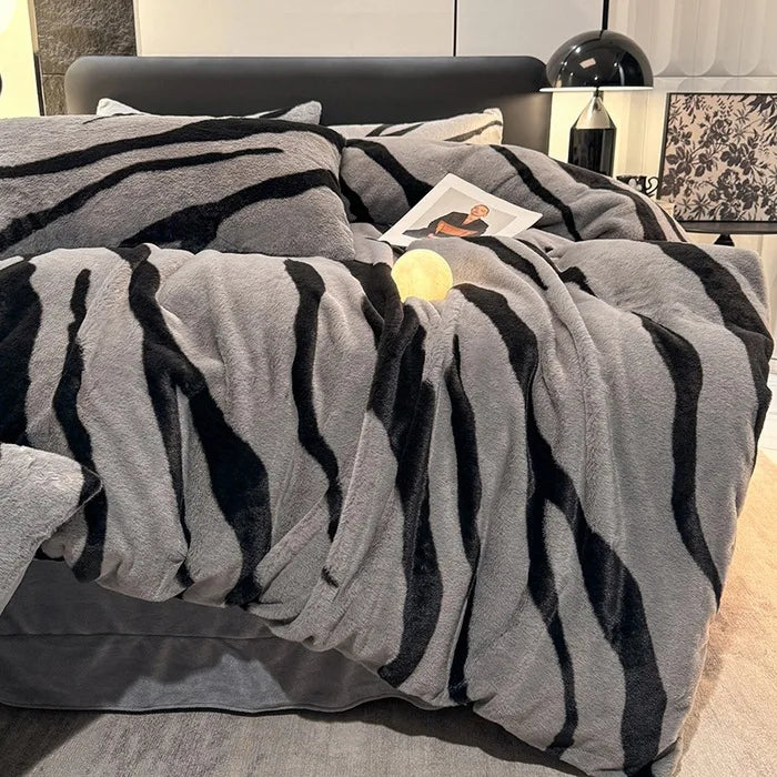 Winter Thick Warm Imitation Rabbit Fur Bedding Set