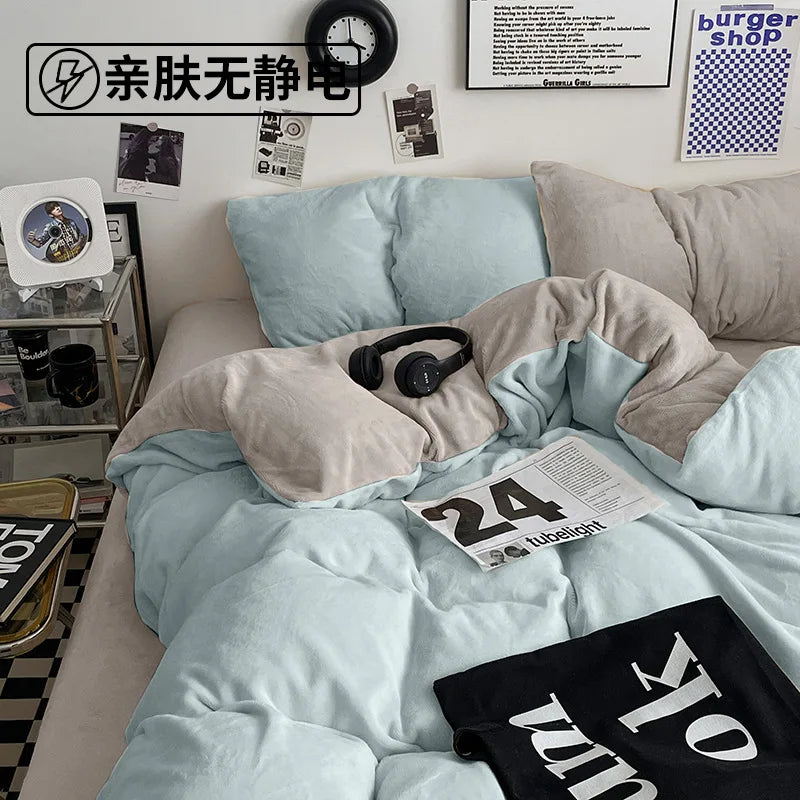 Winter Warm Milk Velvet Duvet Cover Set Queen Bedding Set