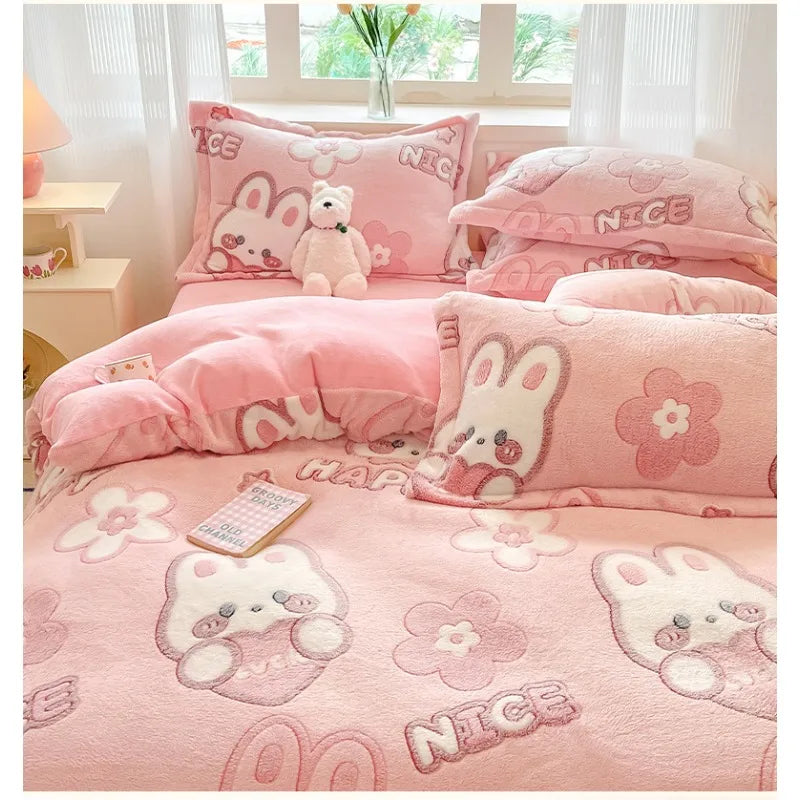 Cute Cartoon Velvet Bedding Set