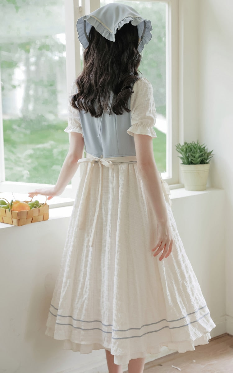 Strawberry Garden 3-Piece Set Cottagecore Dress with Head Scarf