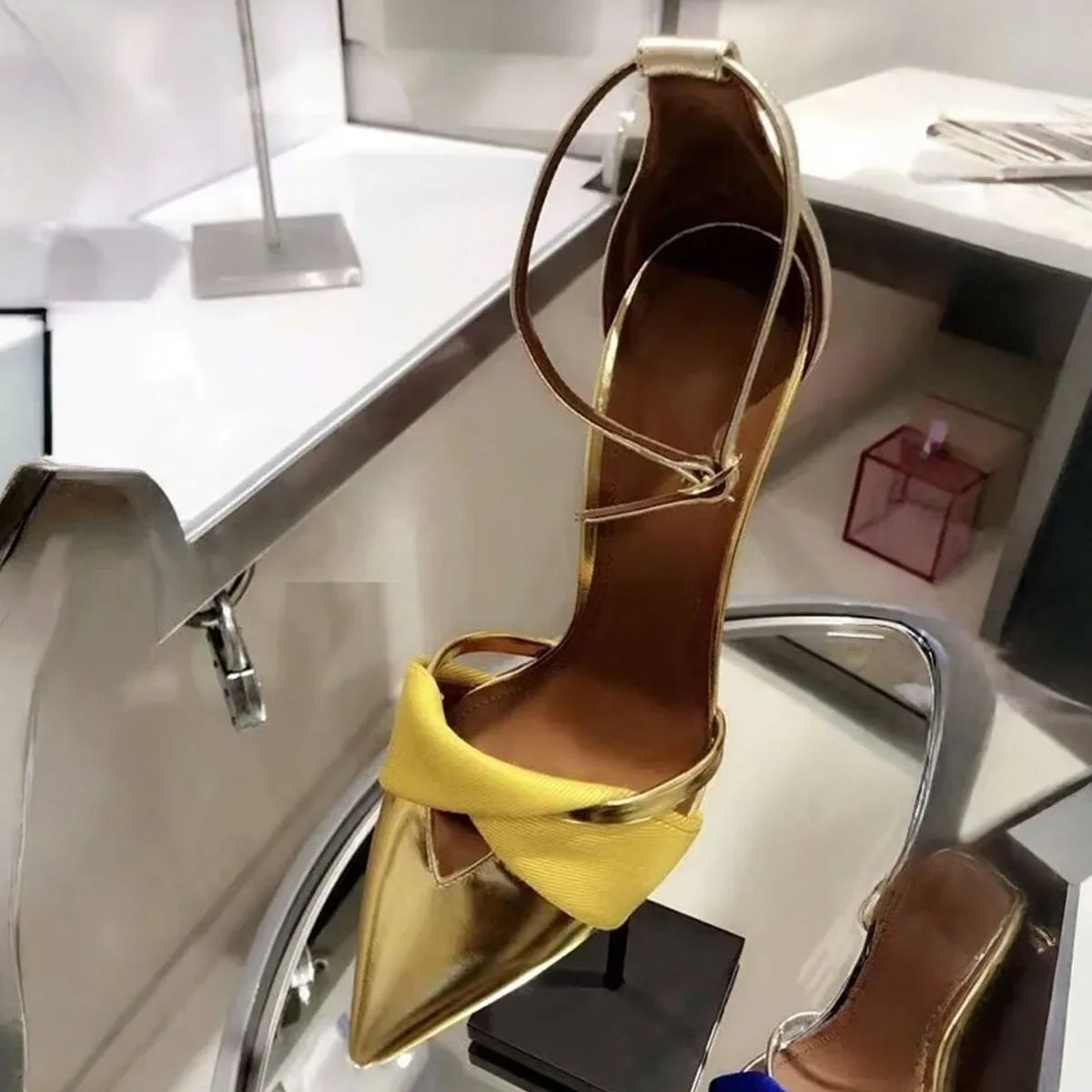 Metal leather Mixed Colors One word buckle Sandals