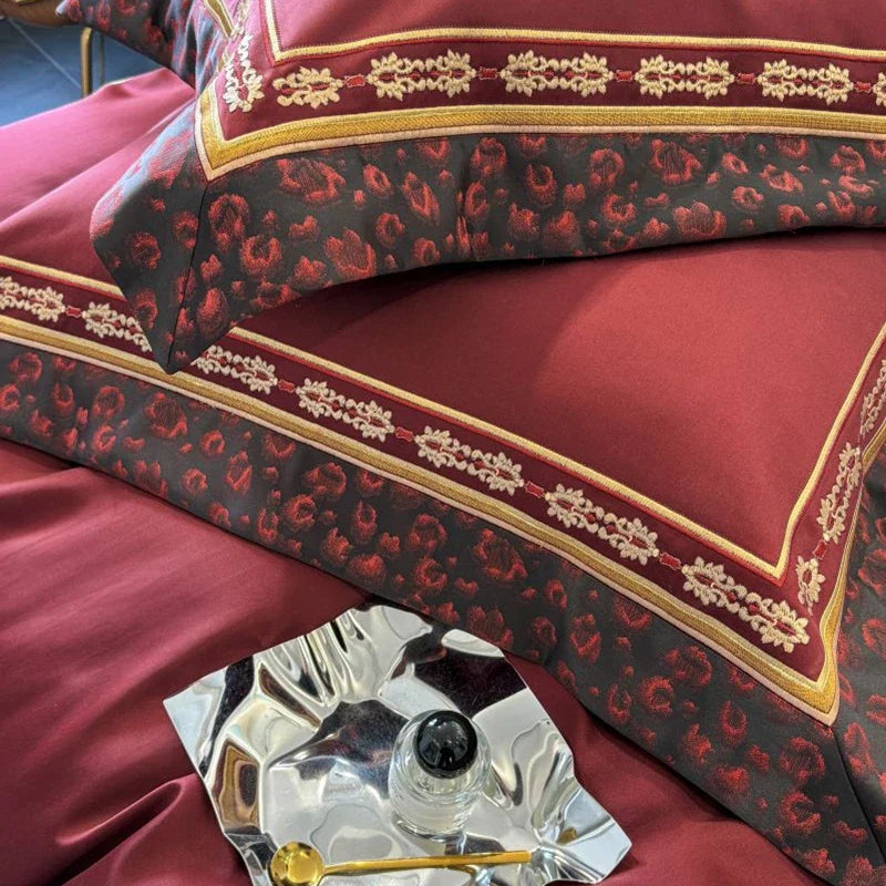 Brocade Jacquard Egyptian Cotton Gold Embroidery Luxury Bedding Set