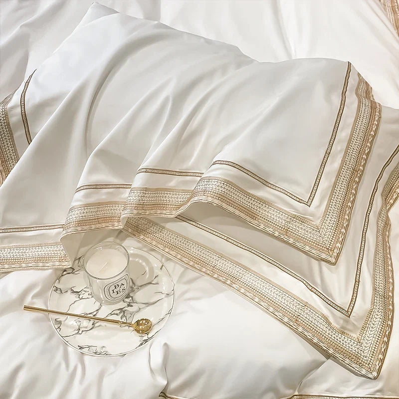 Premium 1000TC Egyptian Cotton Luxury Gold Embroidery Hotel Style Bedding Set