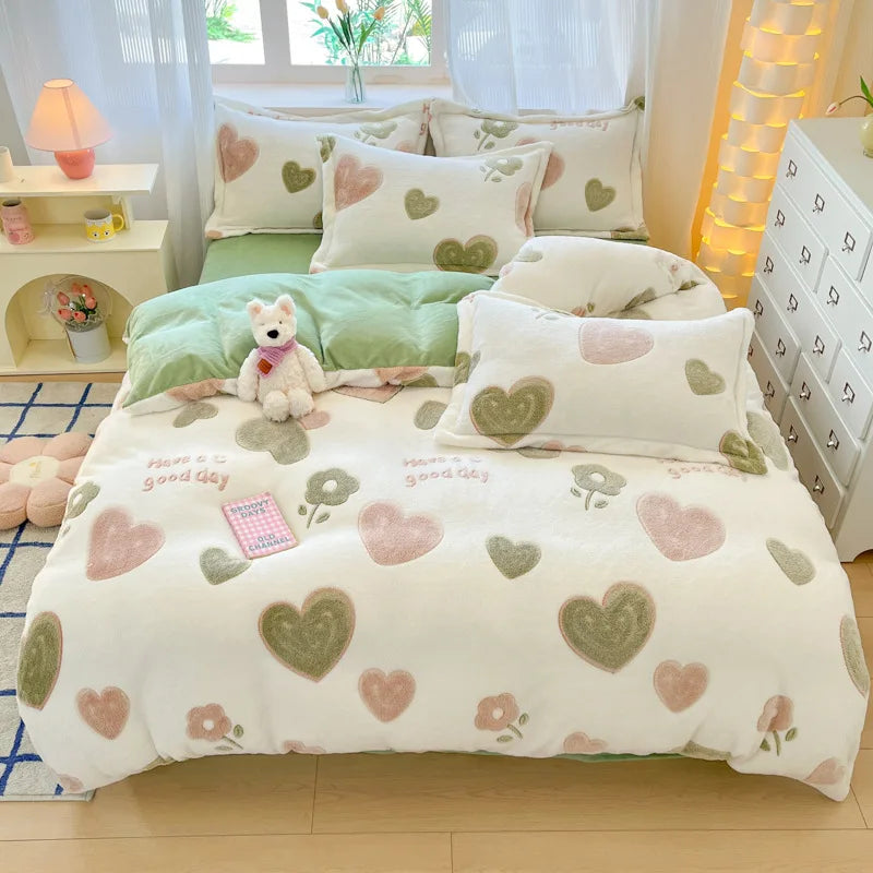 Cute Cartoon Velvet Bedding Set