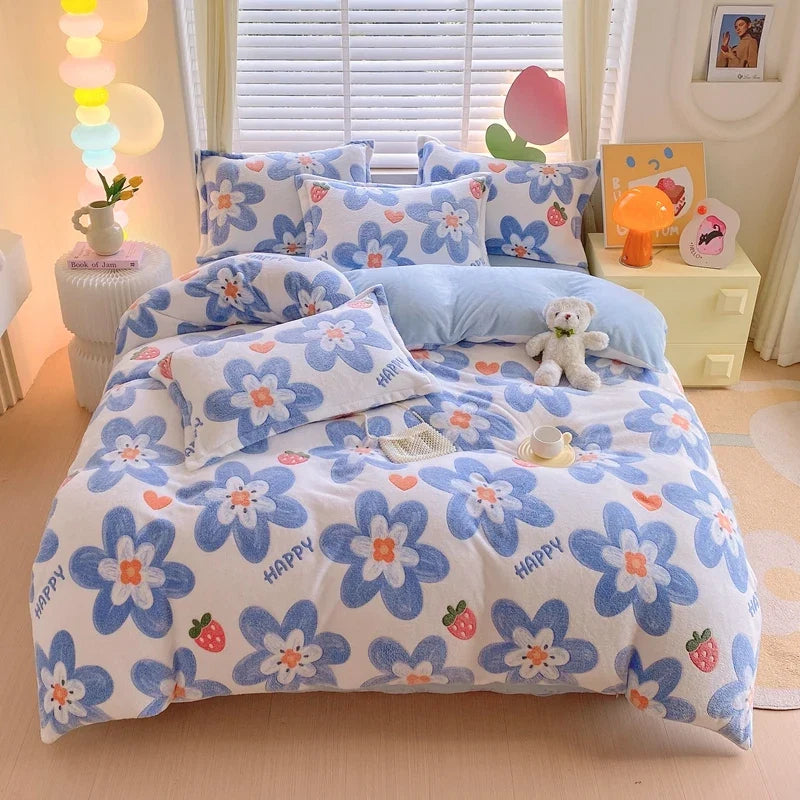 Winter Thicken Warm Short Plush Duvet Cover King Double Queen Size Double-side Coral Fleece Quilt Cover Not Including Pillowcase