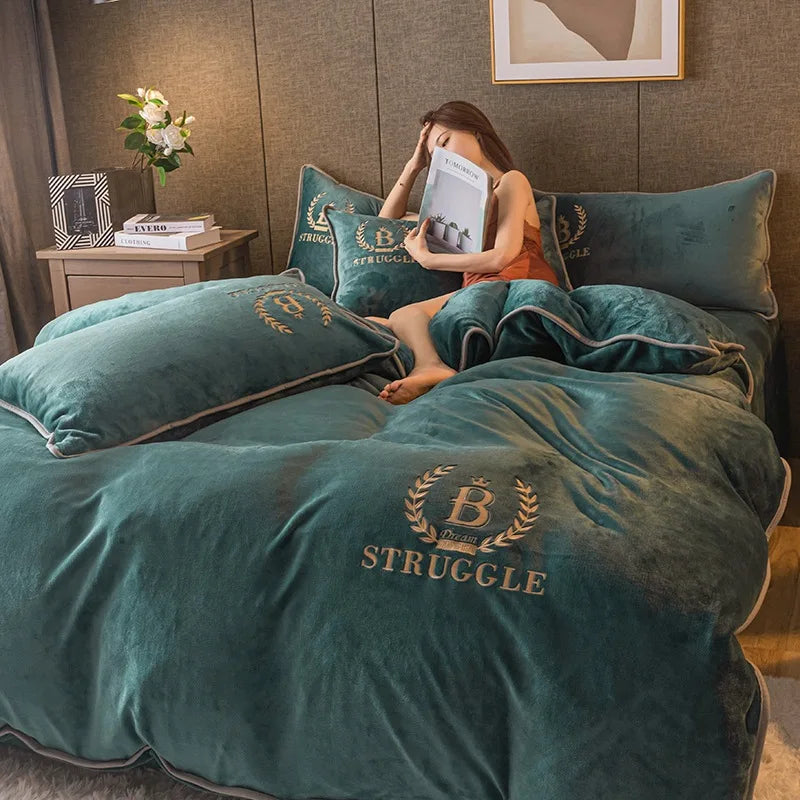 Winter Thick Warm Plush Duvet Cover Set Luxury Bedding Set