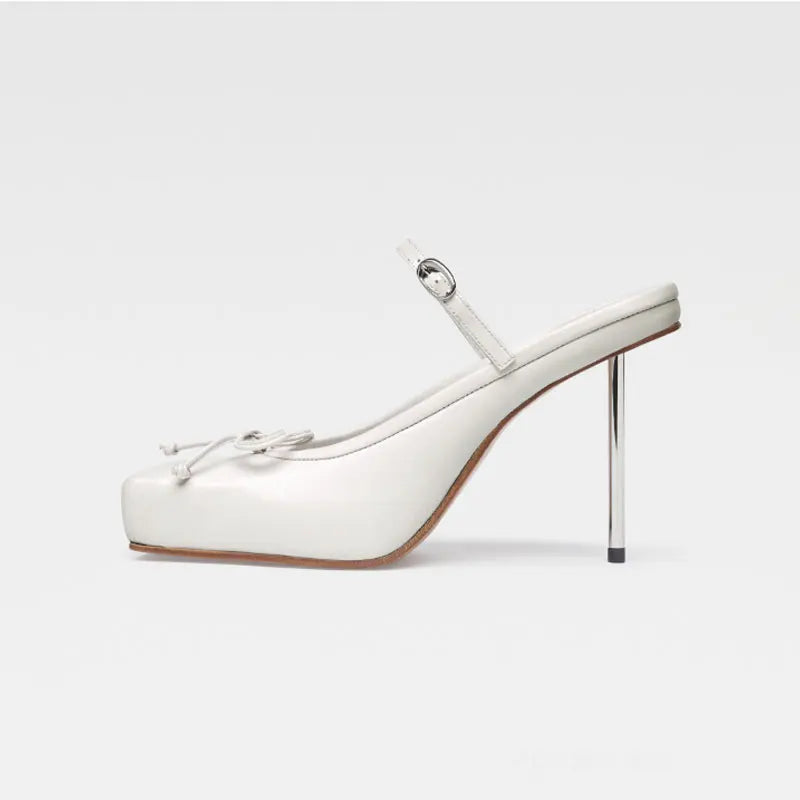 Ladies' cherry red square toe high-heeled bow
