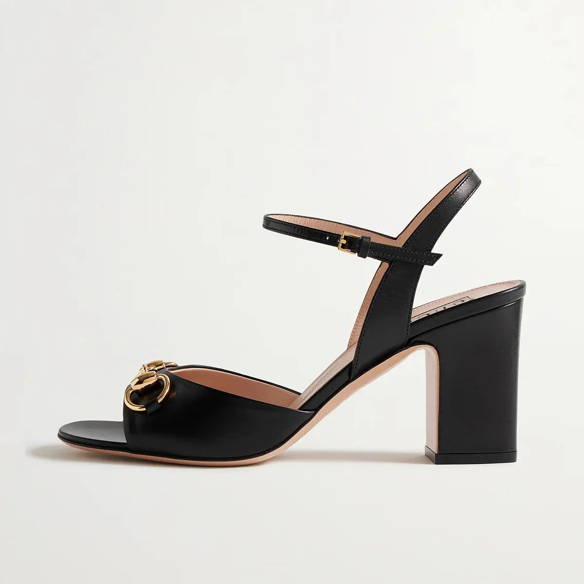 Black Cowhide Square Toe Chunky Heel