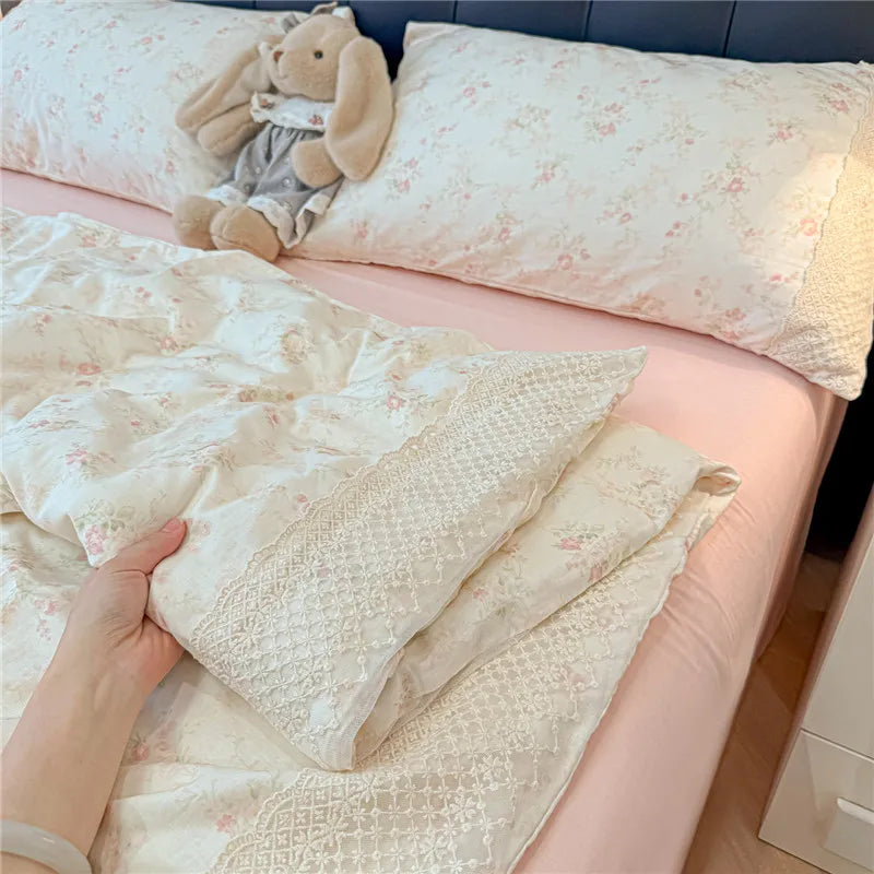 3/4Pcs Princess Style Floral Lace Bedding Set