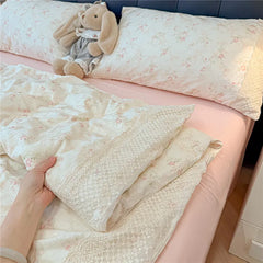 3/4Pcs Princess Style Floral Lace Bedding Set