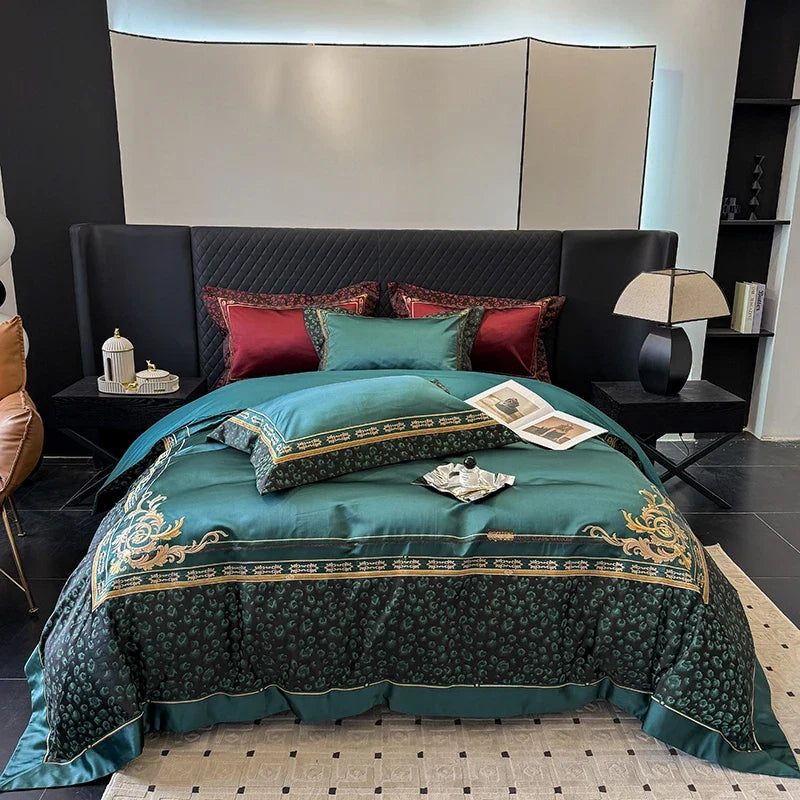 Brocade Jacquard Egyptian Cotton Gold Embroidery Luxury Bedding Set