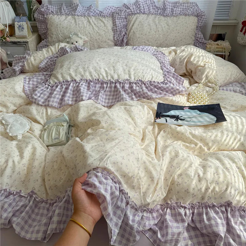 Korean Princess Style Floral Ruffles Bedding Set