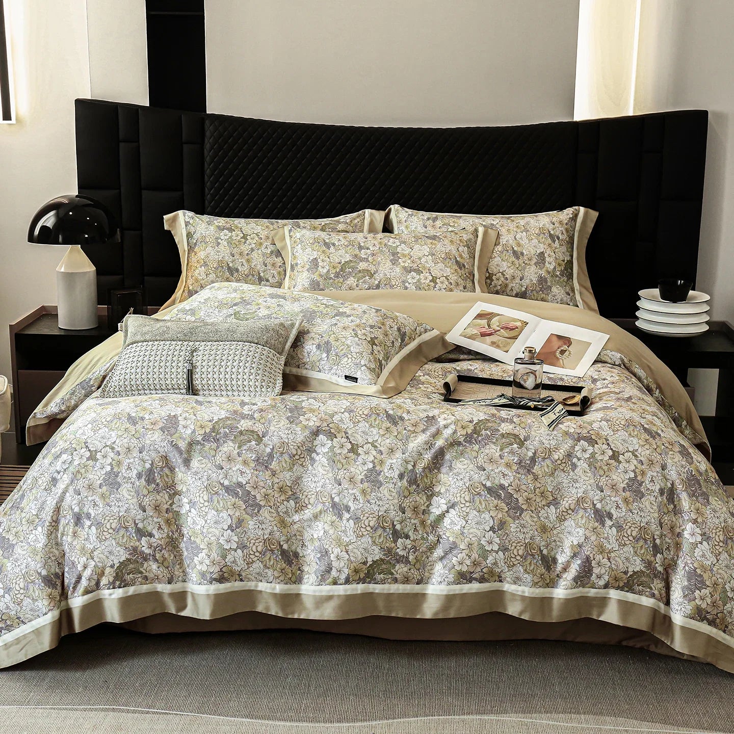 Flowers Print Luxury Queen King Size Bedding Set