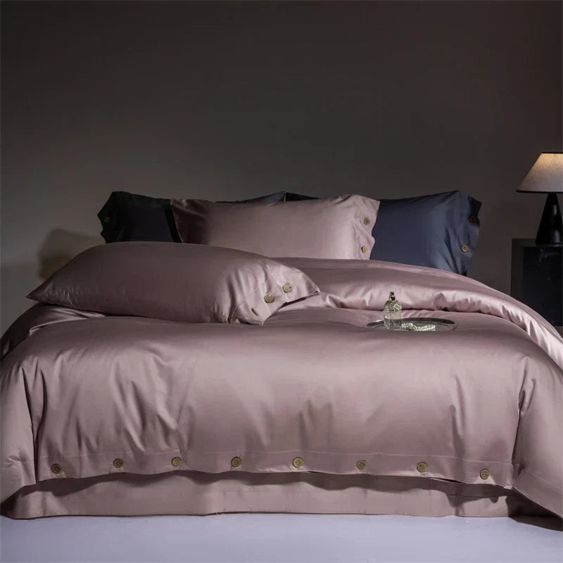 800TC Lyocell Cotton Bedding Set, Luxury Silky Soft Duvet Cover with Button Closure, Flat/Fitted Bed Sheet Pillowcases 4Pcs