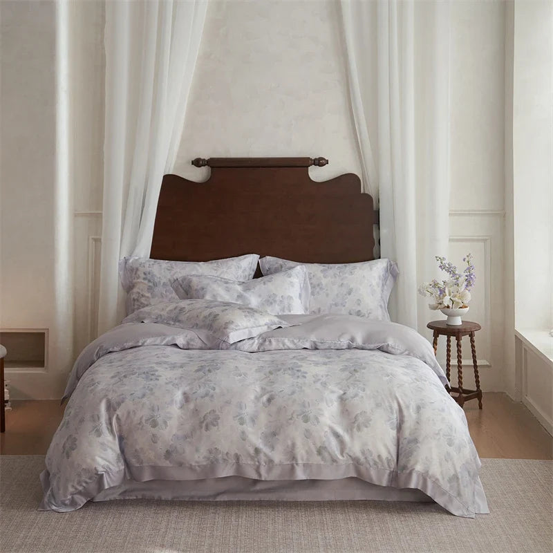 600TC Lyocell Duvet Cover Set - Soft Floral Print Bedding Set, Breathable Cooling Bed Sheet with Pillowcases for Queen/King Size