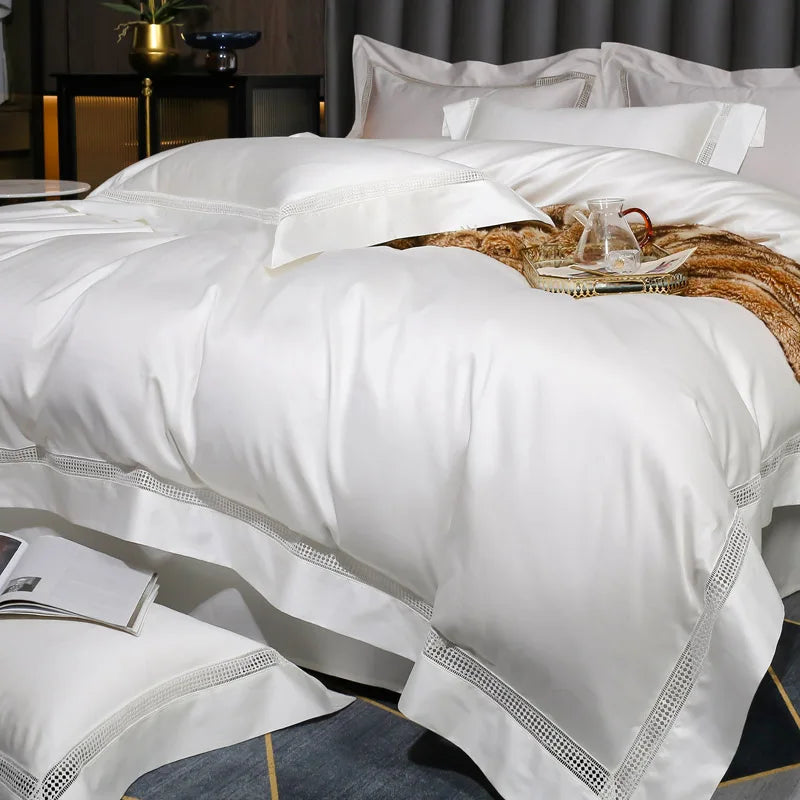 Premium 1000TC Egyptian Cotton Hollow Wide Edge Hotel Style Luxury Bedding Set