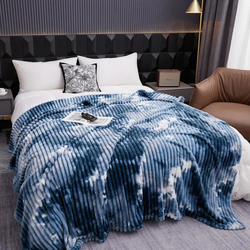 Flannel Fleece Blanket for Beds Tie Dyeing Warm Manta Single/Queen/King Thow Blanket Thick Warm Plaids Sofa Blanket