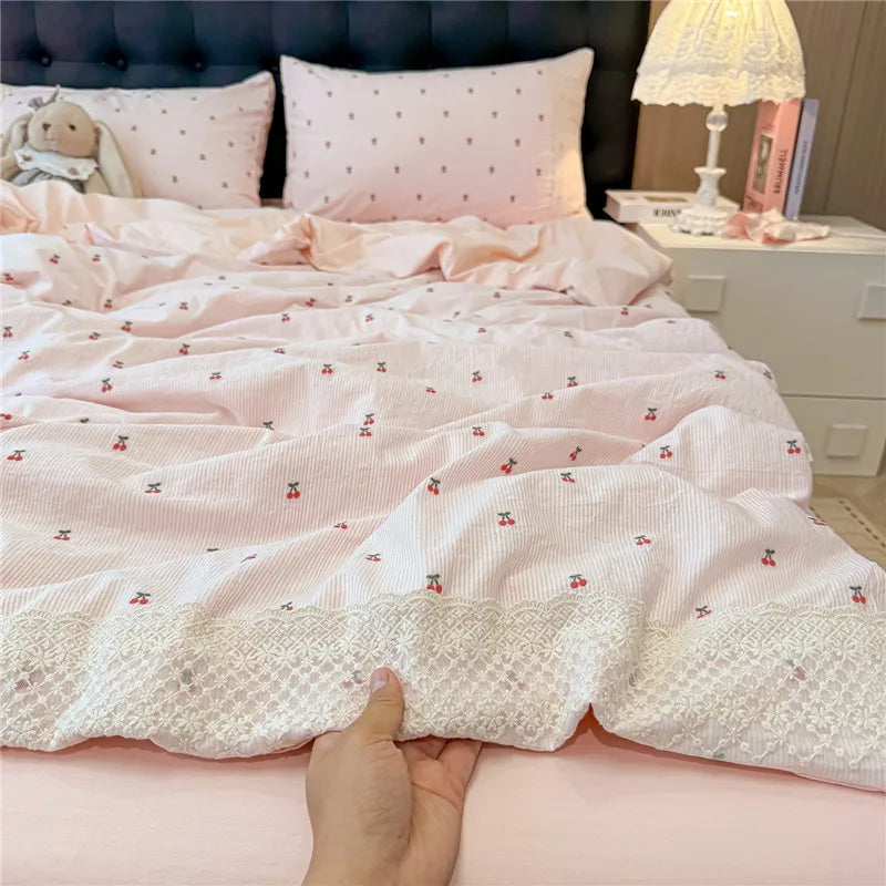 3/4Pcs Princess Style Floral Lace Bedding Set