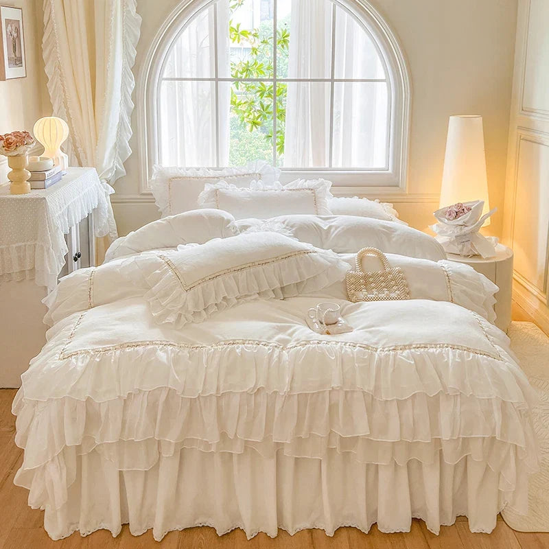 4Pcs Korean Princess Style Winter Thick Warm Milk Velvet Bedding Set