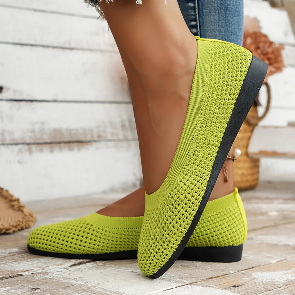 Flat Sole Single Shoe Spring/summer/autumn Mesh Fabric Shallow Mouth Soft Sole Breathable Loafers