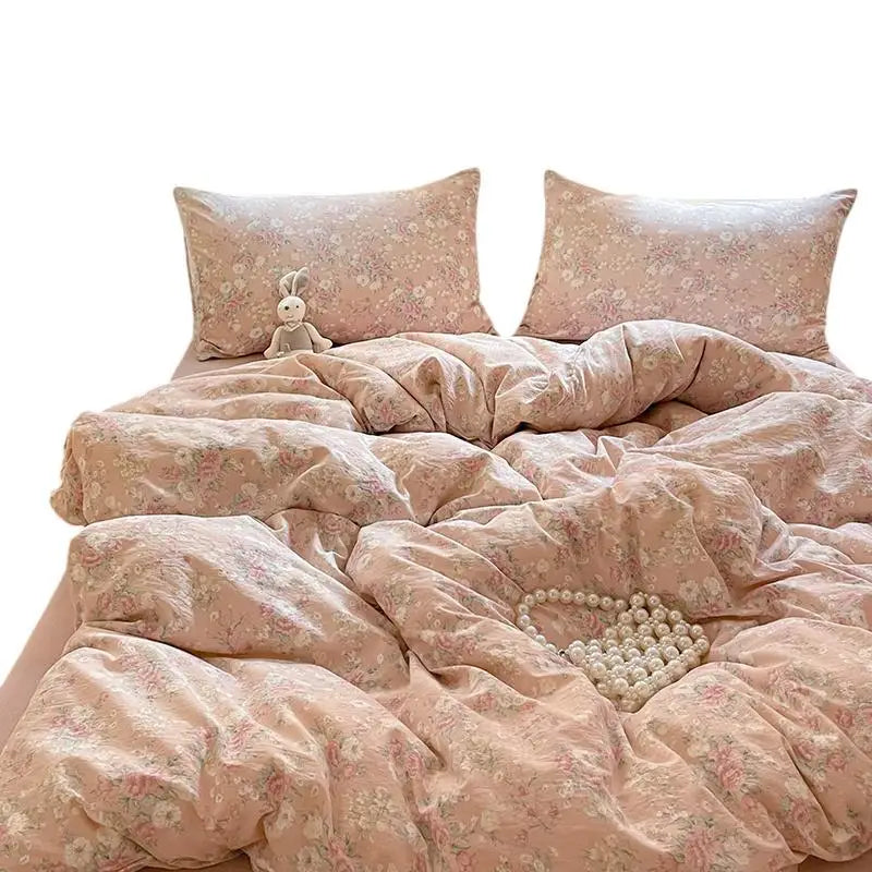 3/4Pcs Set Floral And Polka Dot Print Styles Duvet Cover Bed Sheet Pillowcase Full-Size Bedspread Set 1.5-Sleeper Bedding Set