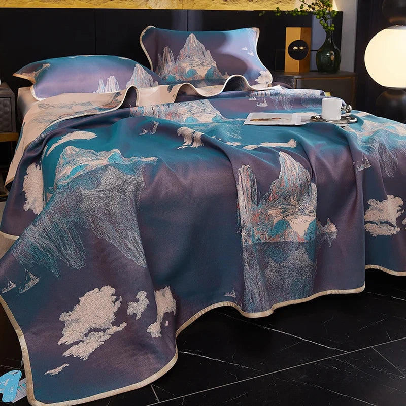 Ultra Soft Breathable Lyocell Cotton Elegant Jacquard Woven Bedspread Blend Cooling Blanket  Bed Sheet
