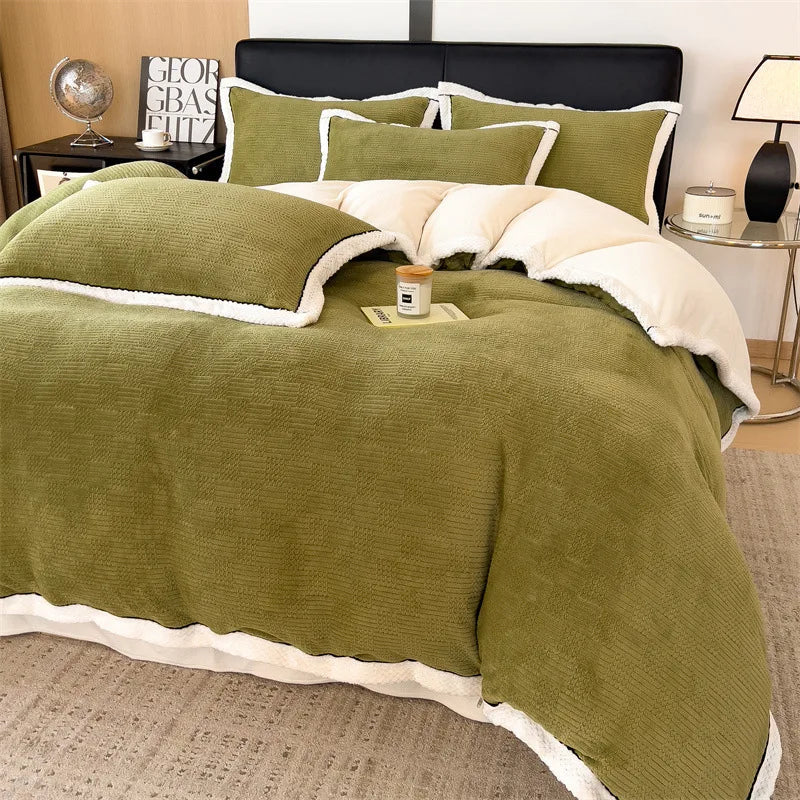 Winter Coral Velvet Duvet Cover Set with Bed Sheets and Pillowcase Warm Keep Skin Friendly Bedding Four Piece Set Quilt Cover