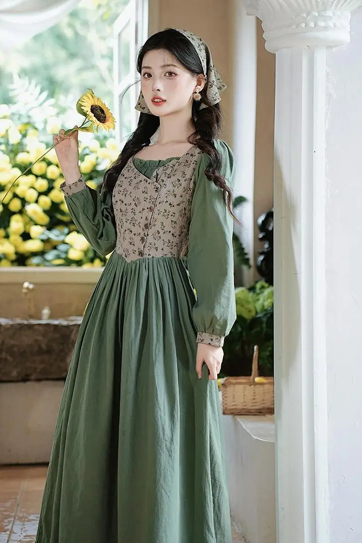 Sunflower Garden Cottagecore Dress with Headscarf