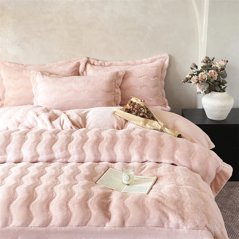 Princess Style Faux Fur Short Plush Velvet Warm Thickened  Winter Bedding Set