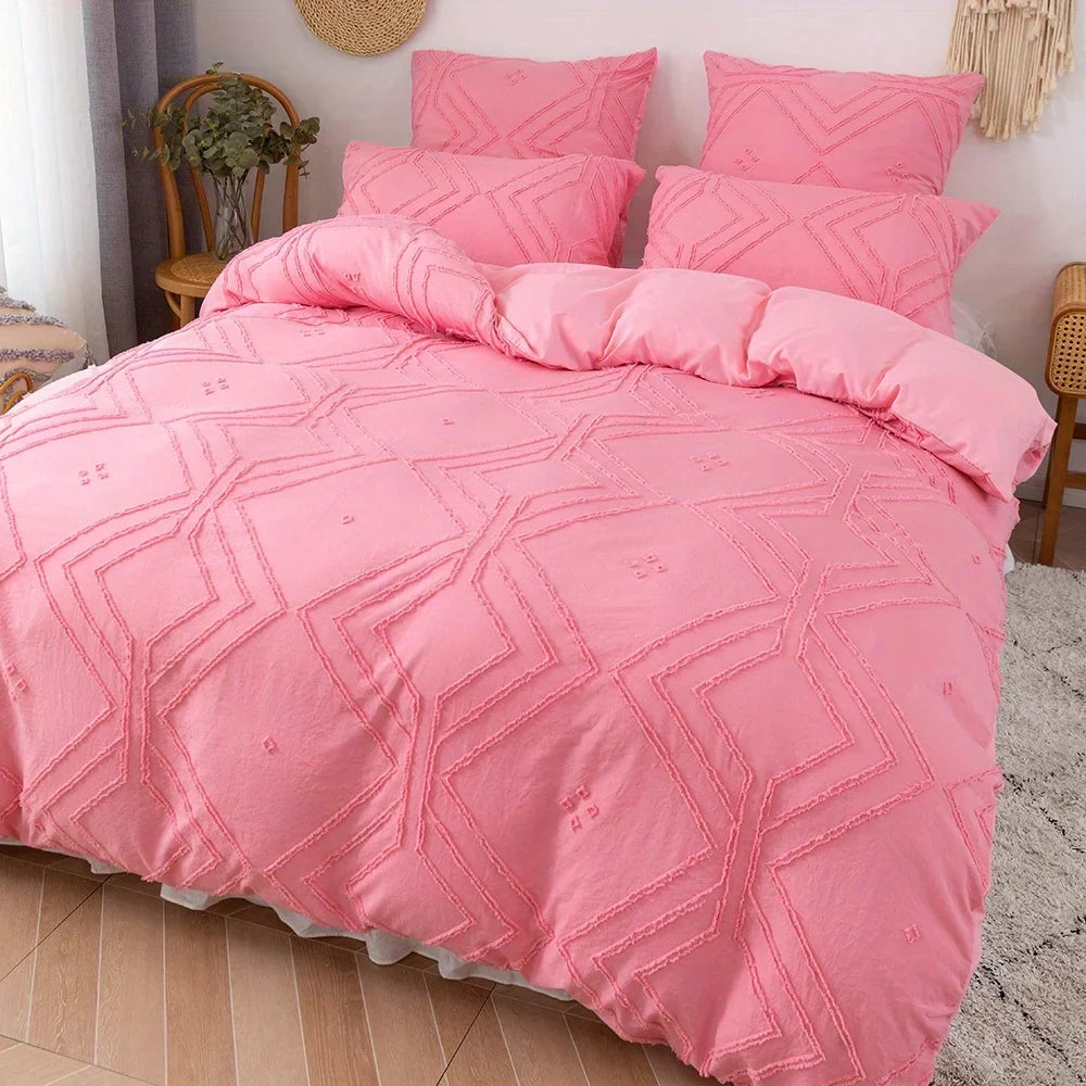 Bohemian Grid Tufted Duvet Cover Set All Season Comfortable Soft Comforter Cover Solid Geometric Texture Bedding Set