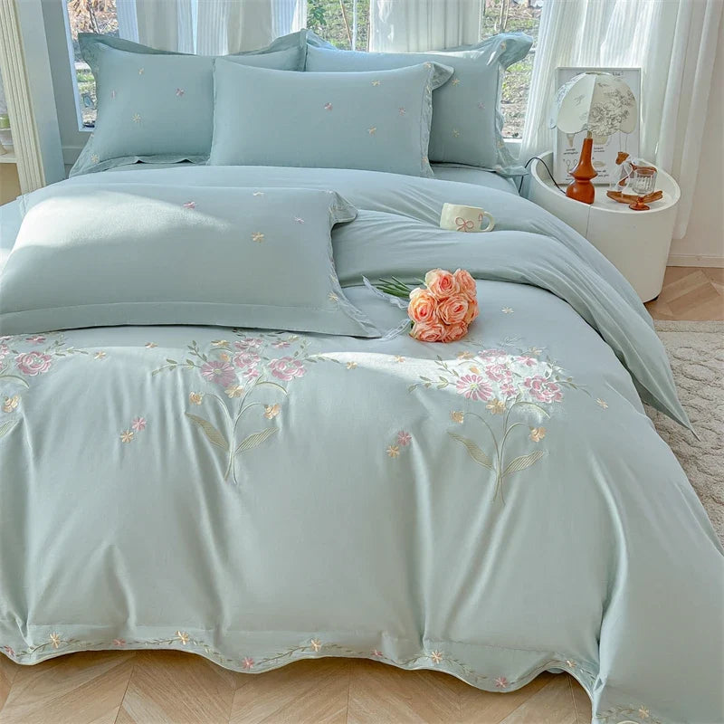 Floral Embroidery 100% Cotton Luxury Bedding Set