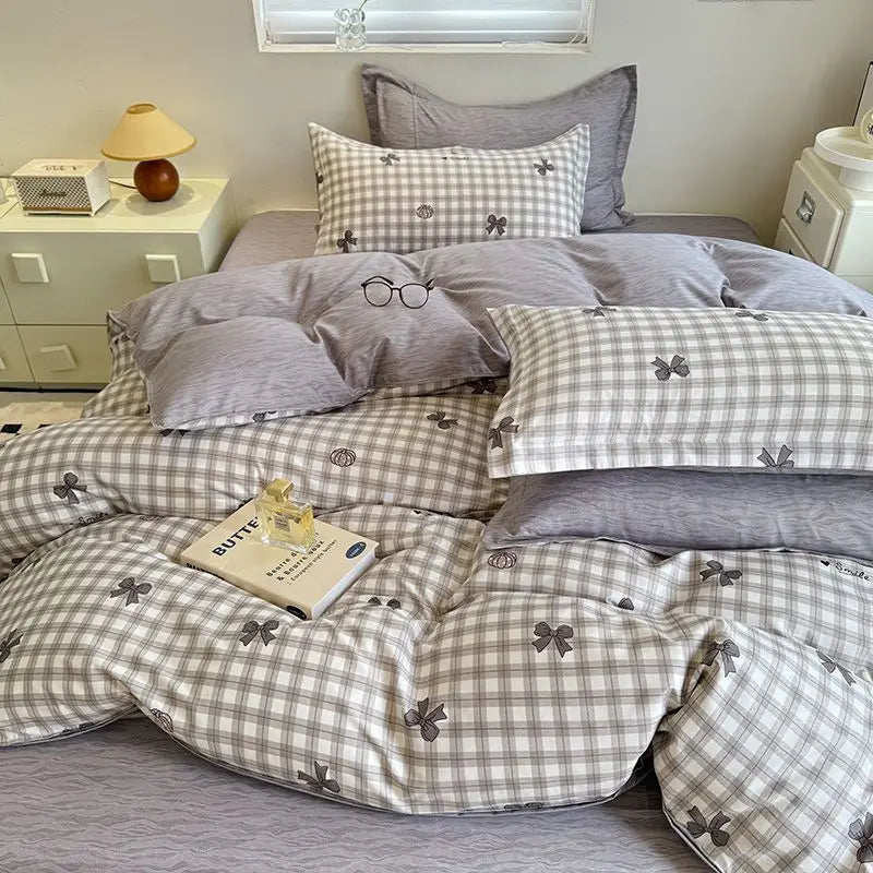 Ins Nordic Duvet Cover Set 2024 Summer Twin Queen Size Kids Adult Flat Sheet Pillowcase No Filler Fashion Bed Linens