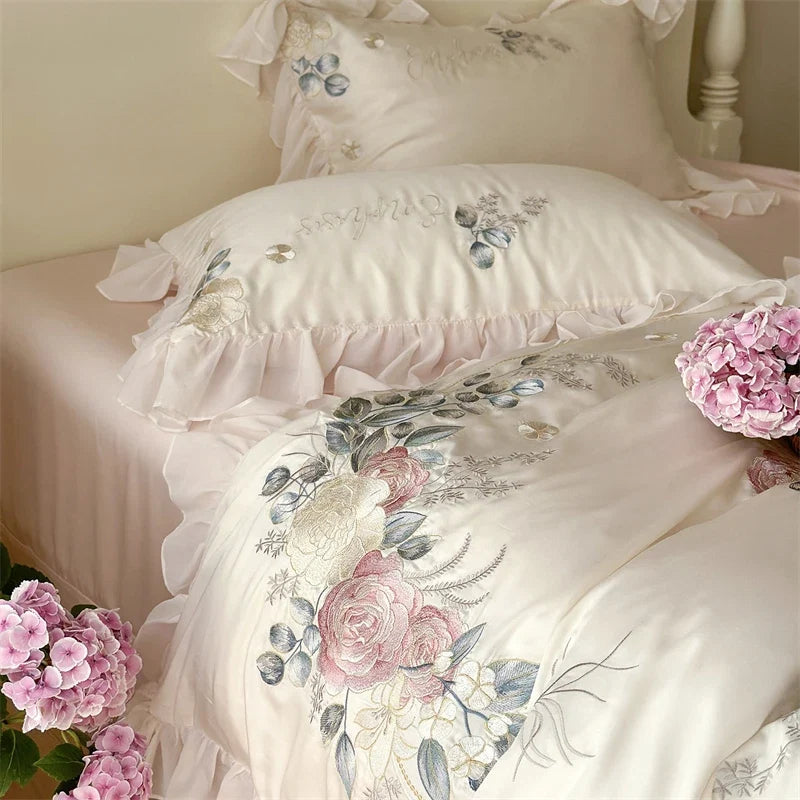 100% Cotton Floral Embroidery Bedding Set