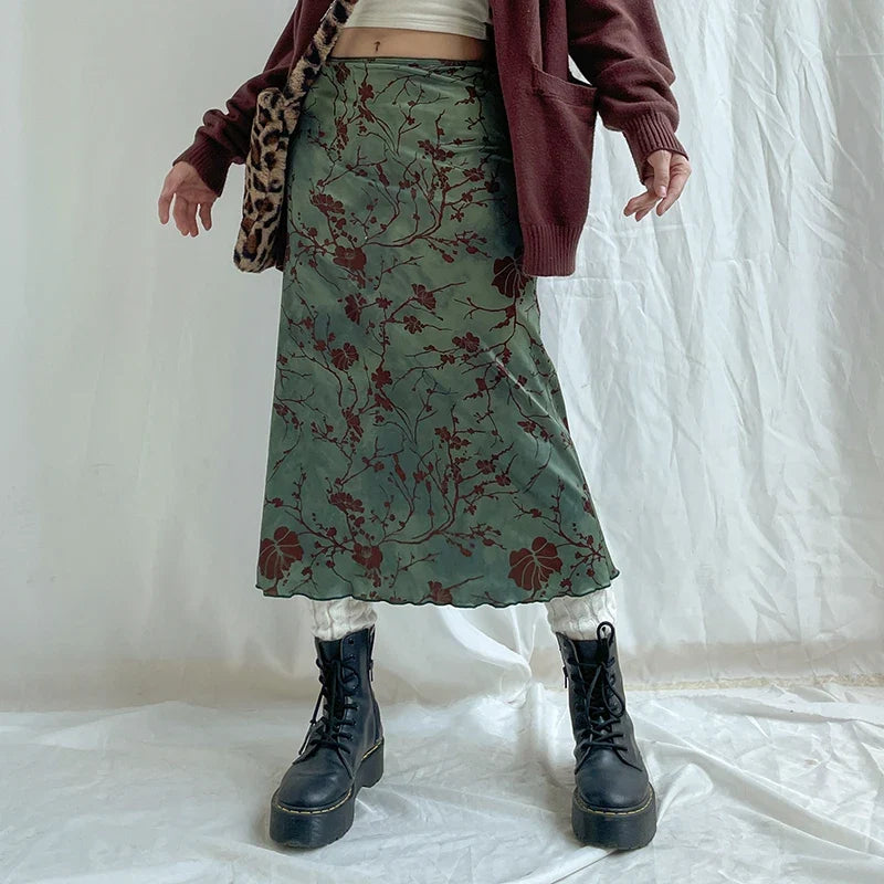 Fern Fleur Straight Midi Skirt