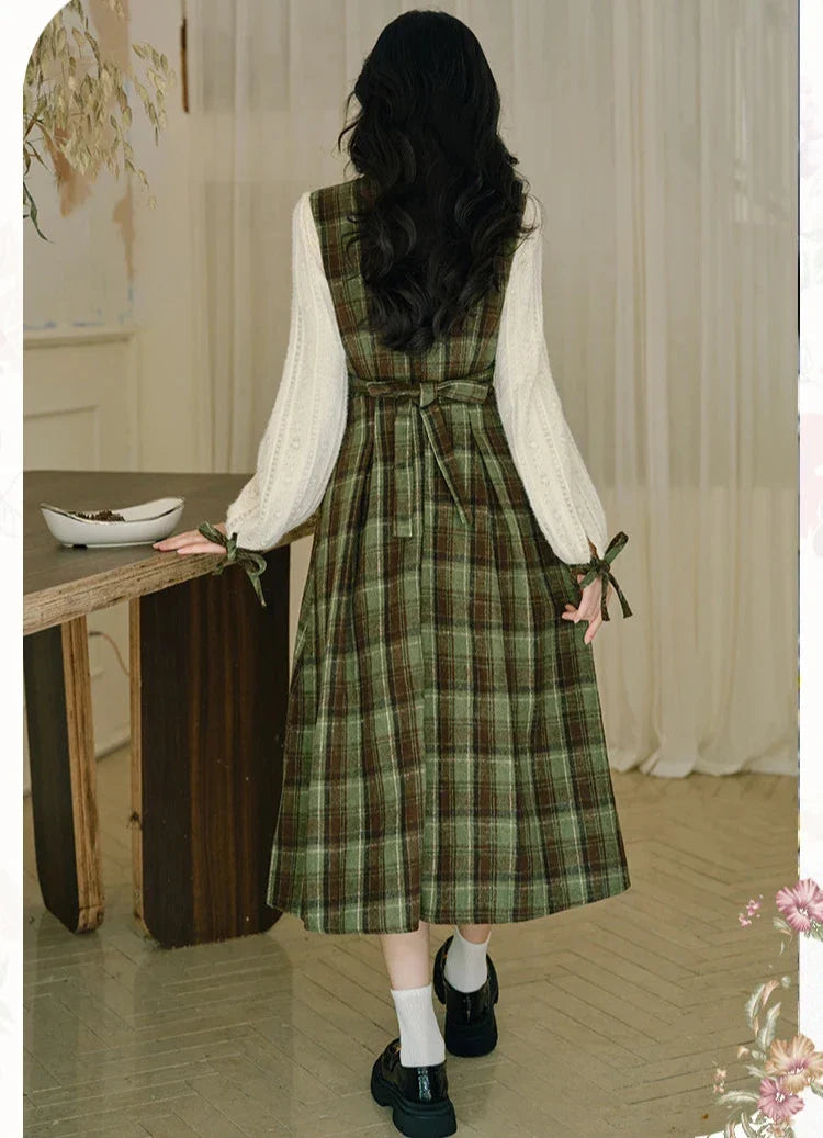 Harmony Plaid Wool Dark Academia Cottage Dress