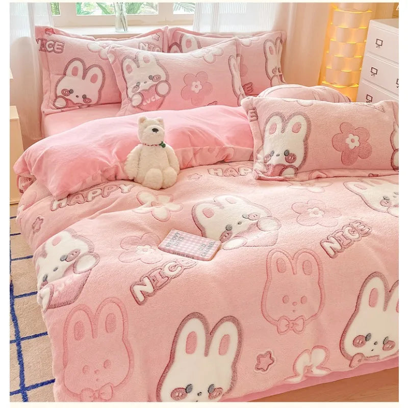 Cute Cartoon Velvet Bedding Set