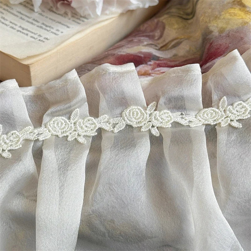 1000TC Egyptian Cotton Vintage Rose Flowers Prints Organza Ruffles Bedding Set