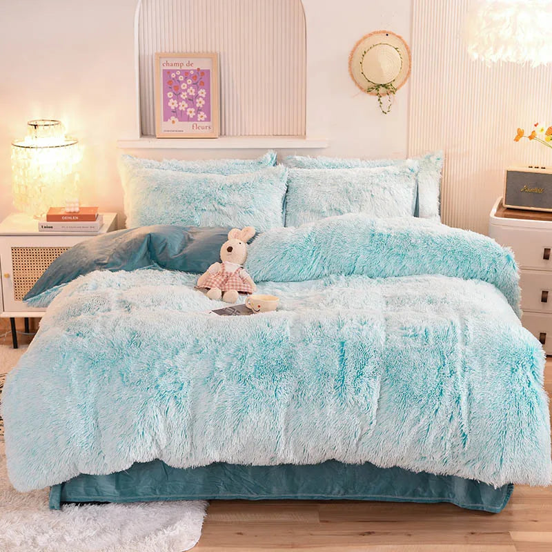 3Pcs Super Shaggy Coral Fleece Warm Cozy Princess Bedding Set