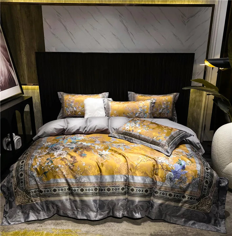 Luxury American Satin Jacquard Cotton Flowers Bird Bedding Set