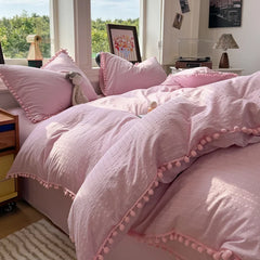 3/4Pcs Solid Color Round Ruffle Bedding Set