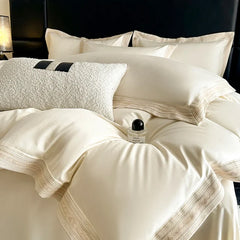 600TC Egyptian Cotton Embroidery Wide Edge Luxury Solid Color Bedding Set