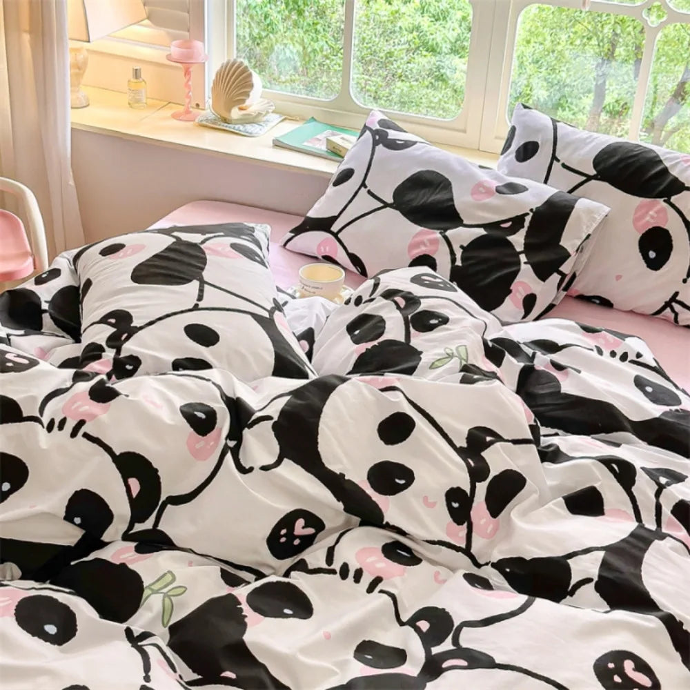 Luxury Fabric Duvet Cover Sheet Pillowcase 4 Piece Set Cartoon Pattern Eco Friendly Washable Baby Bedding Textile Set