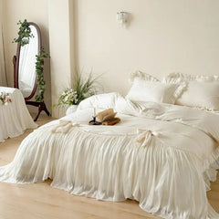 Vintage Jacquard Lace Ruffles Bow Princess Bedding Set