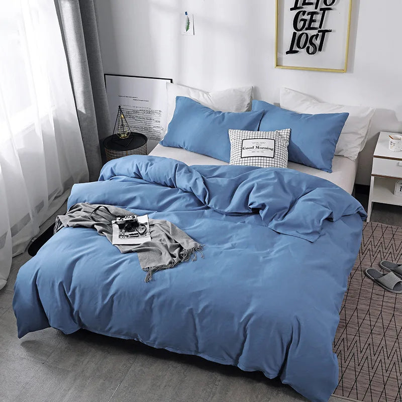 Nordic Solid Color Brushed Duvet Cover 220x240 Single Double Bed Microfiber Bedding Set