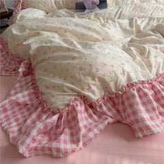 Korean Princess Style Floral Ruffles Bedding Set
