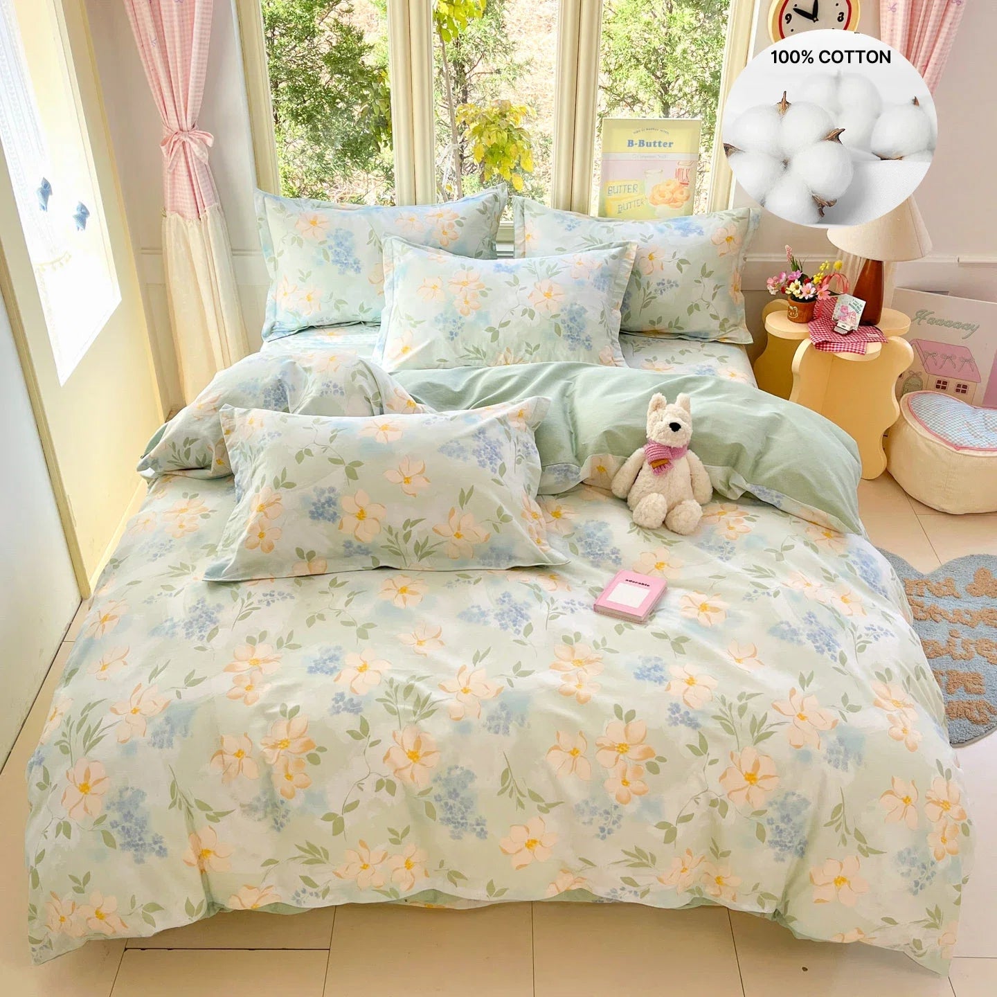 Pastoral Style Florals 100% Cotton Duvet Cover Soft Skin Friendly Single Double Bed Covers Pillowcases Queen King Bedding Set